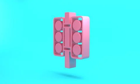 Pink Racing traffic light icon isolated on turquoise blue background. Minimal Illustrazione stock