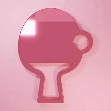 Pink Racket for playing table tennis icon isolated on pink background. Mini.. 库存插图