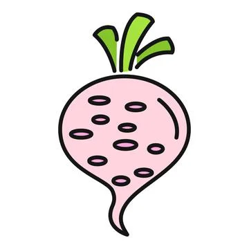Pink radish root vegetable with green leaves icon イラスト素材