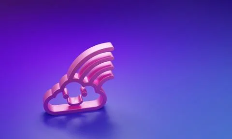 Pink Rainbow with cloud icon isolated on purple-blue background. Minimalism.. 库存插图