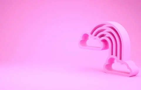 Pink Rainbow with clouds icon isolated on pink background. Minimalism concept Stock Illustration