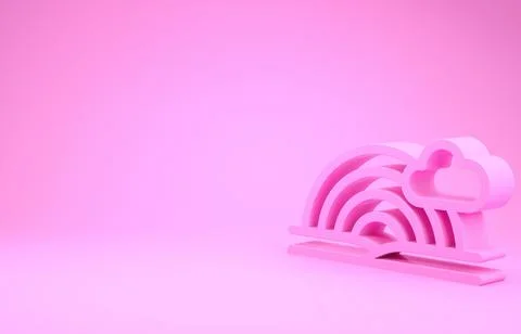 Pink Rainbow with clouds icon isolated on pink background. Minimalism concept Stock Illustration
