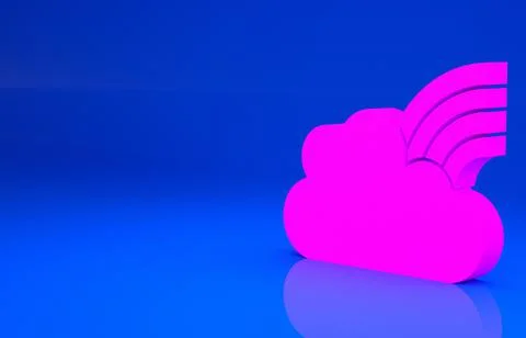 Pink Rainbow with clouds icon isolated on blue background. Minimalism concept Stock Illustration
