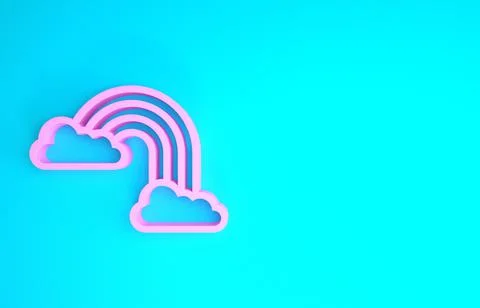 Pink Rainbow with clouds icon isolated on blue background. Minimalism concept Stock Illustration