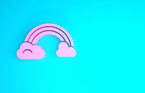 Pink Rainbow with clouds icon isolated on blue background. Minimalism concept Stock Illustration