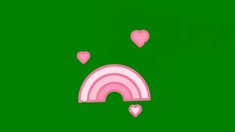 Pink rainbow green background heart unicorn hearts green screen animated Stock Footage 314067286