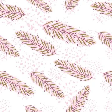 Pink random geather elements seamless doodle pattern. Isolated print on white Illustrazione stock
