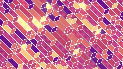 Pink random motion rectangles isometric design. 3d render loop animation. 4K UHD Stock Footage 130001330