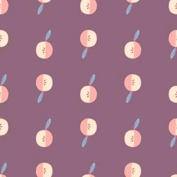 Pink random seamless pattern with apple shapes. Purple background. Doodle fru Stockillustratie