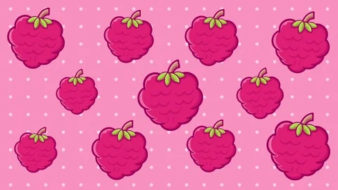 Pink raspberry fruit animation background seamless looping Stock Footage 242076209