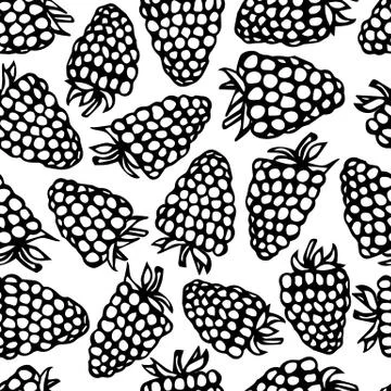 Pink Raspberry with Green Stem Seamless Endless Background. Summer Red Berries 스톡 일러스트