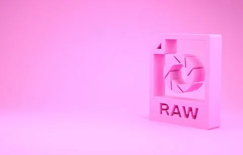 Pink RAW file document. Download raw button icon isolated on pink background. 스톡 일러스트