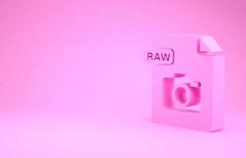 Pink RAW file document. Download raw button icon isolated on pink background. Stock Illustration
