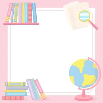 Pink reading book globe frame 1 Stock Illustration