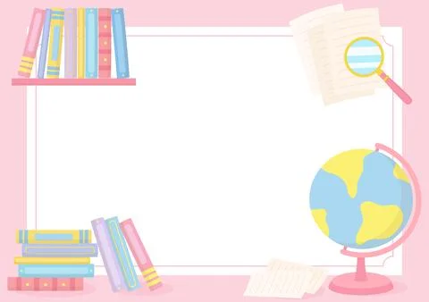 Pink reading book globe frame 2 Stock Illustration