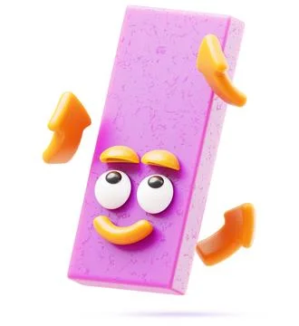 Pink rectangle 3d character with happy smile face. Cute math figure, basic Stock Illustration