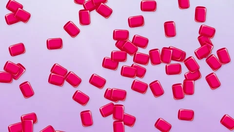 Pink Rectangular Candy Pieces Falling and Bouncing on Light Purple Background Видео 344230984