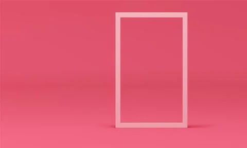 Pink rectangular frame 3d border geometric shape at neutral studio backgrou.. Stock Illustration