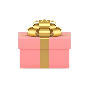 Pink rectangular gift box with golden luxury bow ribbon holiday surprise 3d.. 스톡 일러스트