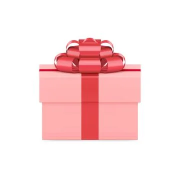 Pink rectangular gift box with luxury red bow ribbon pack 3d icon realistic v 스톡 일러스트