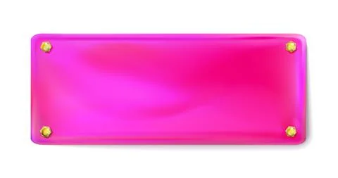 Pink rectangular painted plate with gold bolt or screws isolated. Vector 库存插图