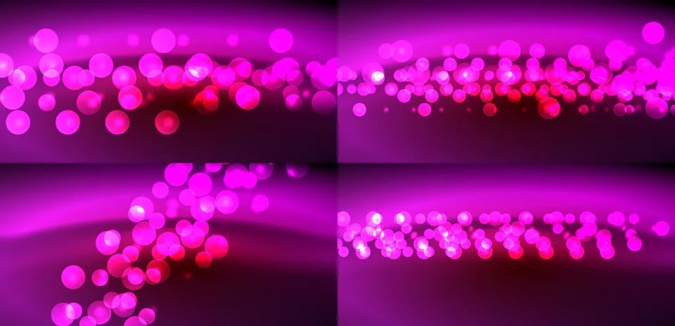 Pink, red bubbles float against dark background. Gradient creates soft, dream Stock Illustration