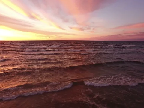 Pink, red evening sunset over the sea Stock Footage 71363917
