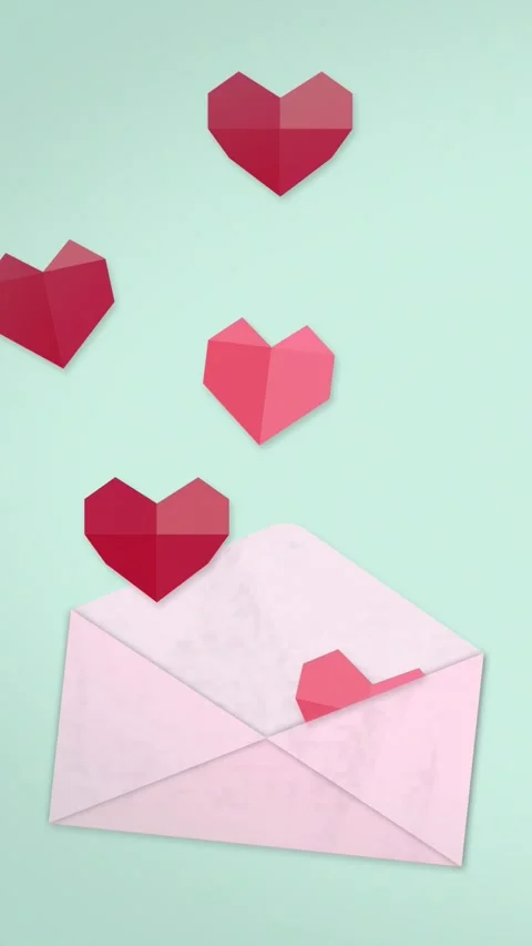 Pink, red hearts, low poly, love letter envelope, Valentine’s day, wedding Stock Footage 302333207