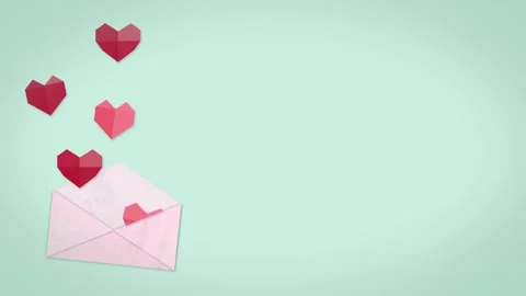 Pink, red hearts, low poly, love letter envelope, Valentine’s day, wedding Stock Footage 302333402