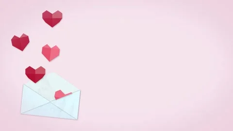 Pink, red hearts, low poly, love letter envelope, Valentine’s day, wedding Stock Footage 302333420