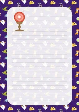 Pink red magic crystal. Note paper. Page. Halloween notebook sheet. Cartoon Stock Illustration