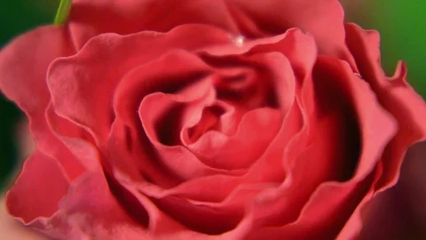 Pink, red rose with rain drops, close up macro Stock Footage 81068857