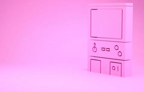 Pink Retro arcade game machine icon isolated on pink background. Minimalism c Stock Illustration