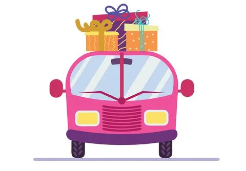 Pink retro car with present boxes vector illustration Stock Illustration
