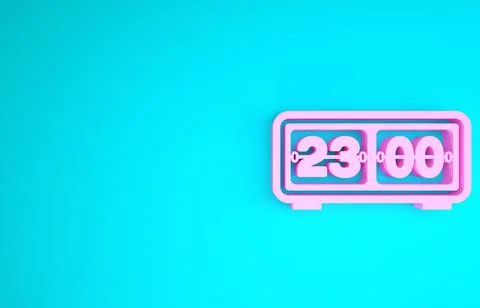 Pink Retro flip clock icon isolated on blue background. Wall flap clock, numb Stock Illustration