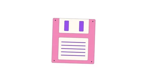Pink Retro Floppy Disk Animation on White Background Видео 346618334