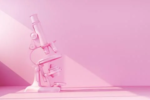 Pink retro microscope illuminated by ray of light Stock Illustration