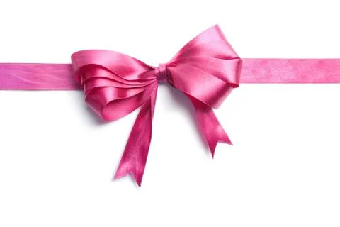 Pink ribbon with bow isolated Stock Photos