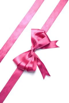 Pink ribbon with bow isolated Stock Photos