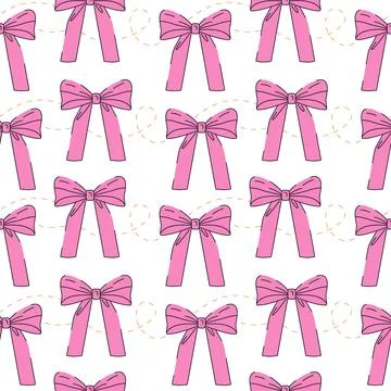 Pink ribbon, bow. Seamless pattern Stock Illustration
