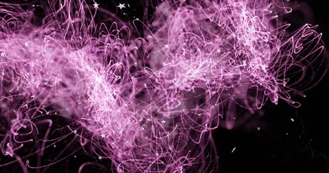 Pink ribbon cloud growing from top right filament tracing loops, merging with Stock Footage 330236994