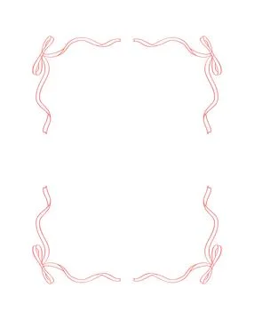 Pink ribbon corner border vector, delicate wavy double line frame with tiny bows Stock Illustration
