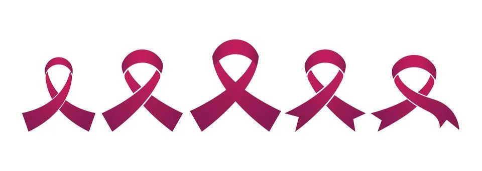 Pink ribbon elements symbol set. Breast cancer awareness ribbon vector. Stock Illustration