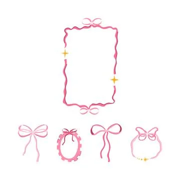 Pink ribbon frames and bows collection Stock Illustration