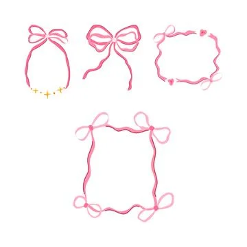 Pink ribbon frames and bows vector set Illustrazione stock