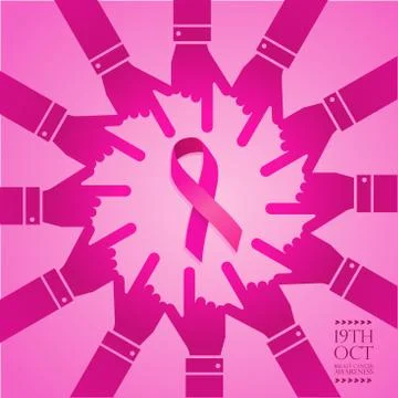 Pink ribbon on pink background of breast cancer awareness vector illustration. Stock Illustration