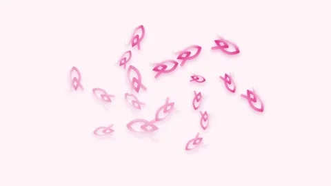 Pink Ribbons Falling on White Background Vidéo 342589620