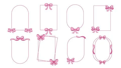 Pink ribbons on frames of different shapes set 스톡 일러스트