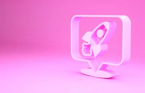 Pink Rocket ship icon isolated on pink background. Space travel. Minimalism Illustrazione stock