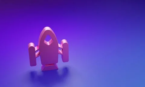 Pink Rocket ship icon isolated on purple-blue background. Space travel. Min.. Stock Illustration
